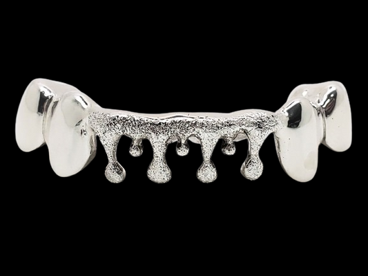 Custom Grillz, Solid Sterling Silver Drip Dripping With Diamond Dust Cut Grillz