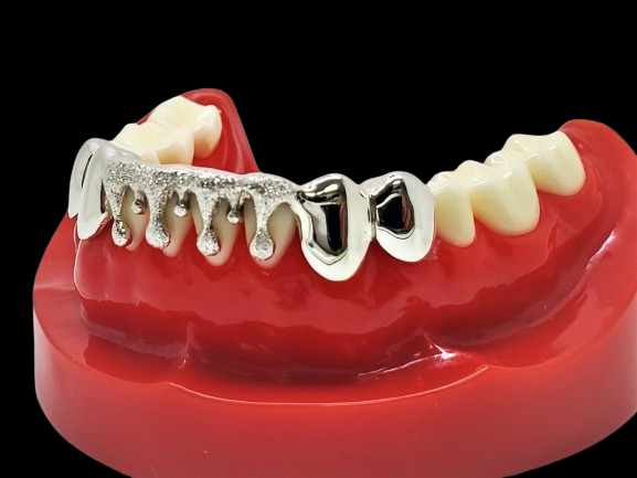 Custom Grillz, Solid Sterling Silver Drip Dripping With Diamond Dust Cut Grillz