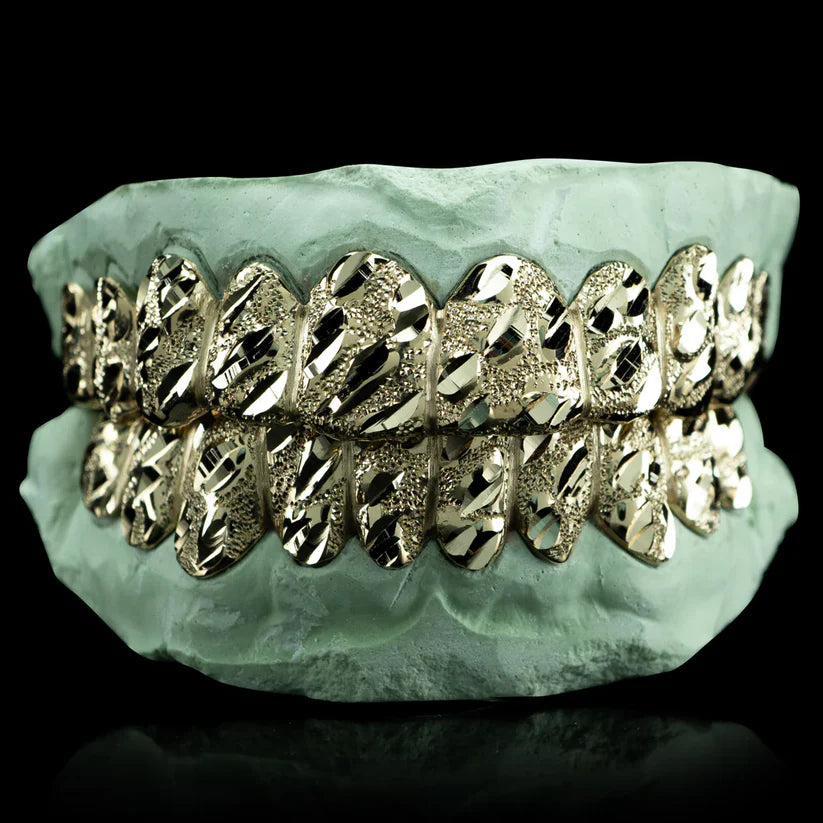 Custom Nugget Cut Diamond Dust Gold Grillz