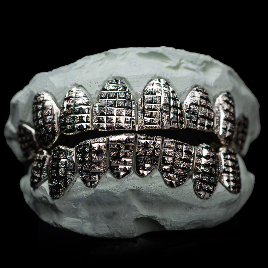 Solid .925 sterling silver princess square diamond cut grillz with diamond dust finish