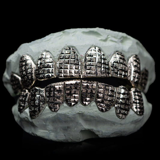 Solid .925 sterling silver princess square diamond cut grillz with diamond dust finish