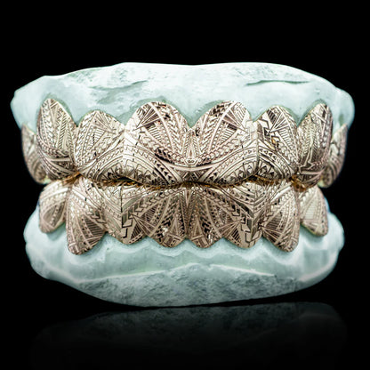 Custom Tribal Engravings Gold Grillz