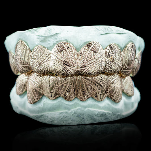 Custom Tribal Engravings Gold Grillz