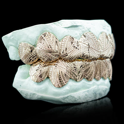 Custom Tribal Engravings Gold Grillz