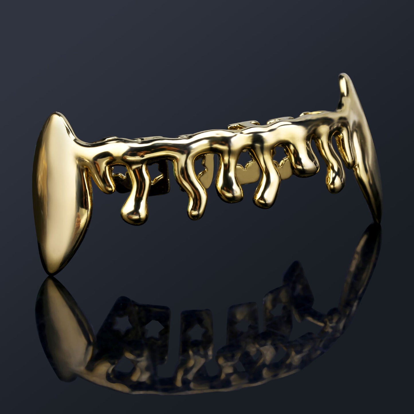 Custom 6 Teeth Drip With Extended Fangs Gold Grillz