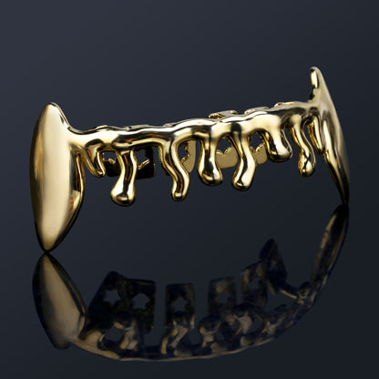 Custom 6 Teeth Drip With Extended Fangs Gold Grillz