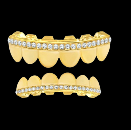 1-Line 14K Yellow Gold Wit CZ Stones Grillz