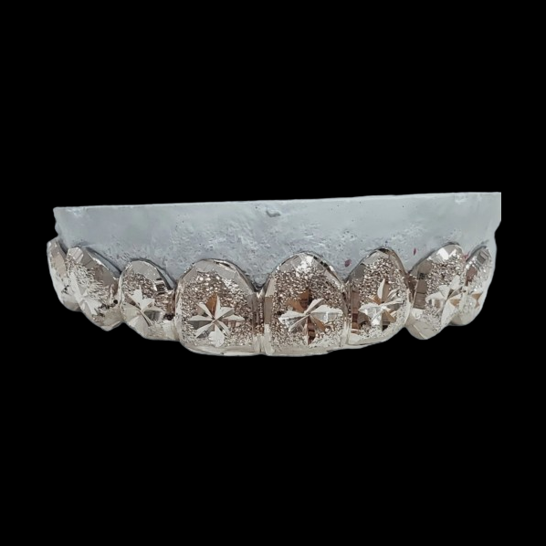 Single Row 6-Pack Silver Starburst Grillz with Diamond Dust Finish