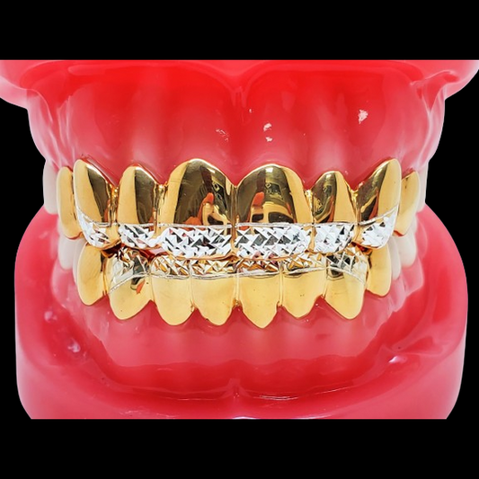 Full Upper Lower 18K Gold Plated Silver Princess Cut Grillz Set