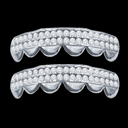 Impressionist CZ Stone Rhodium Plated Grillz