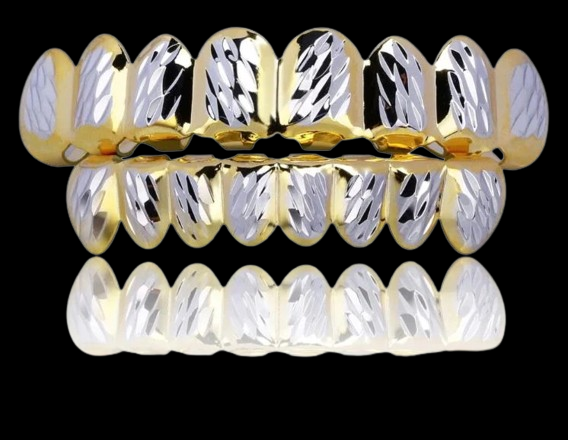 14K YELLOW AND WHITE GOLD PLATED GRILLZ