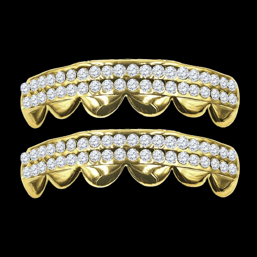 Impressionist CZ Stone Yellow Gold Plated Grillz