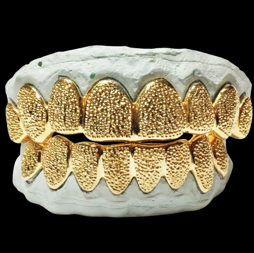 925 Sterling Silver 18K Yellow Gold Plated Diamond Dust Cut Grillz