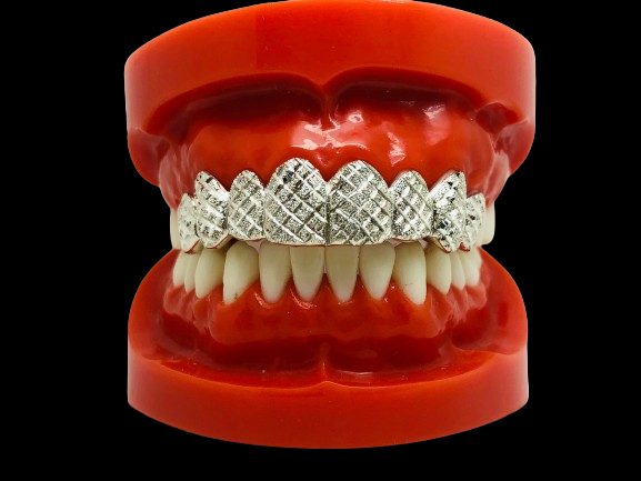 10K Solid White Gold Diamond cut + Dust Grillz
