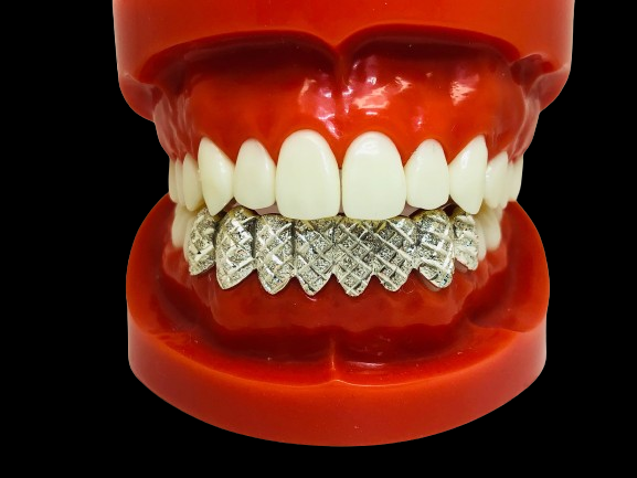 10K Solid White Gold Diamond cut + Dust Grillz