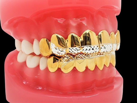 925 Solid Sterling Silver18K Yellow Gold Plated Princess Diamond Cut Custom Grillz