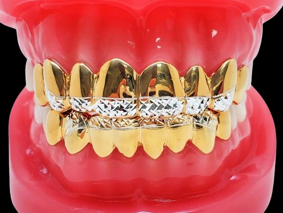 925 Solid Sterling Silver18K Yellow Gold Plated Princess Diamond Cut Custom Grillz