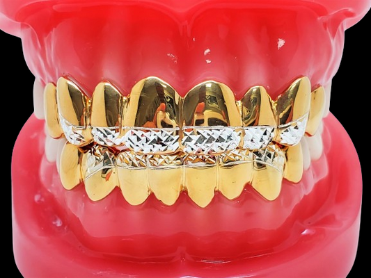 925 Solid Sterling Silver18K Yellow Gold Plated Princess Diamond Cut Custom Grillz