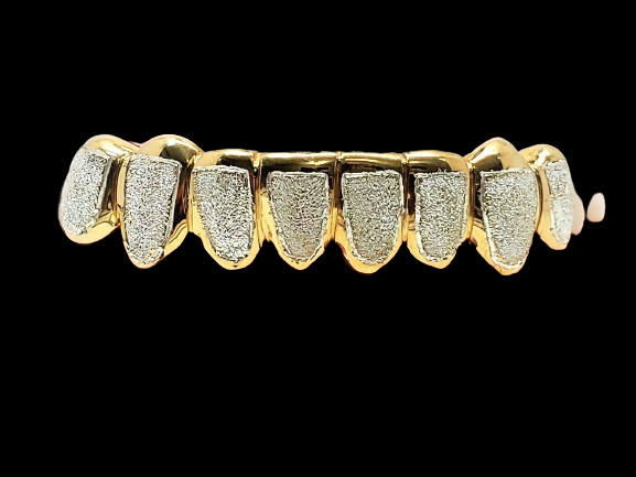 925 Sterling Silver 18K Yellow Gold Plated Two Tone Diamond Dust Cut Custom Grillz